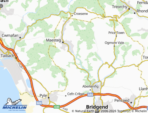 Mappa MICHELIN Llangynwyd Middle - ViaMichelin