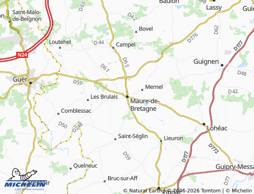 Carte MICHELIN Maure-de-Bretagne - ViaMichelin