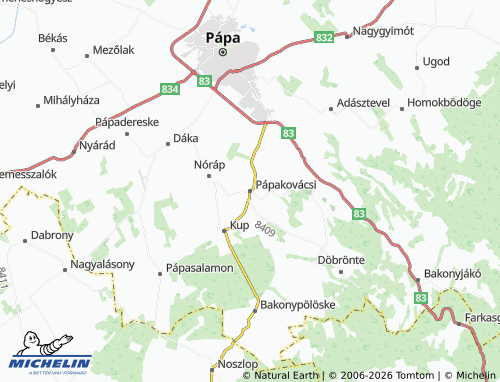 Mapa MICHELIN Pápakovácsi - ViaMichelin