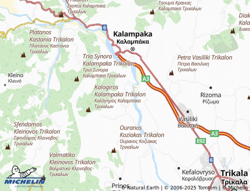 MICHELIN Agias Paraskevis Kalampakas Trikalon map - ViaMichelin