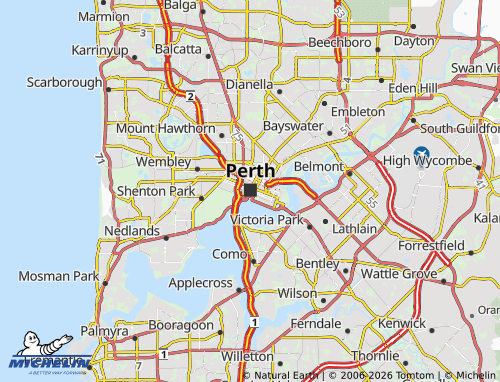 Mapa MICHELIN Perth CBD - ViaMichelin