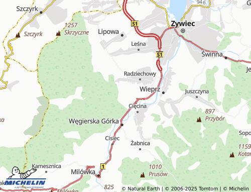 MICHELIN Przybędza map - ViaMichelin