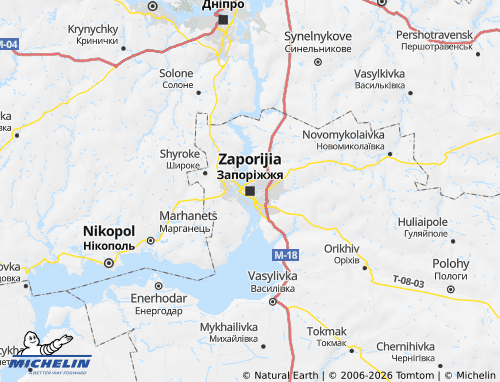Mapa MICHELIN Óblast de Zaporizhia - ViaMichelin