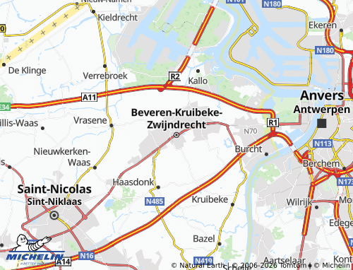 Carte MICHELIN Beveren-Kruibeke-Zwijndrecht - ViaMichelin