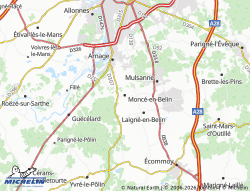 Carte MICHELIN Moncé-en-Belin - ViaMichelin