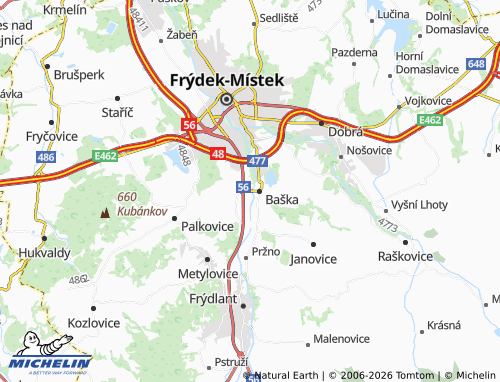 Kaart MICHELIN Kunčičky u Bašky - ViaMichelin