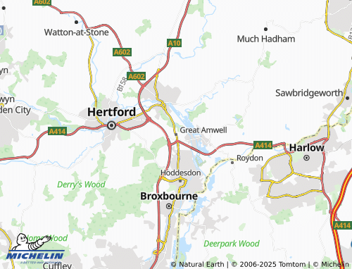 MICHELIN Great Amwell map - ViaMichelin