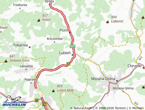 Carte MICHELIN Lubień - ViaMichelin