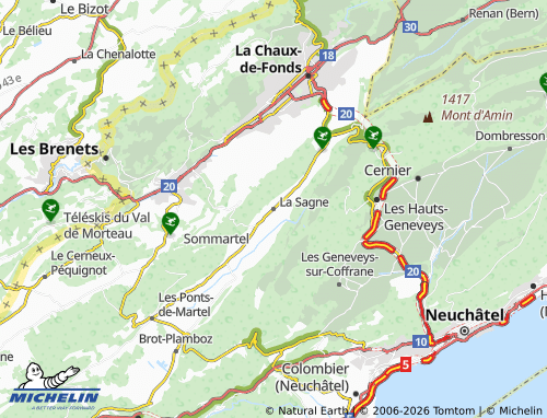 Carte MICHELIN La Sagne - ViaMichelin