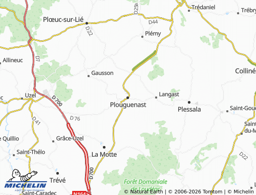 Kaart MICHELIN Plouguenast-Langast - ViaMichelin