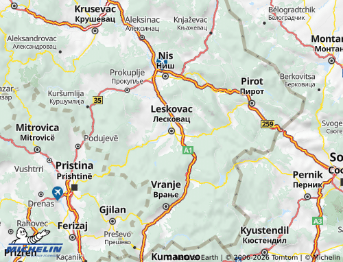 Mapa MICHELIN Jablanički - ViaMichelin