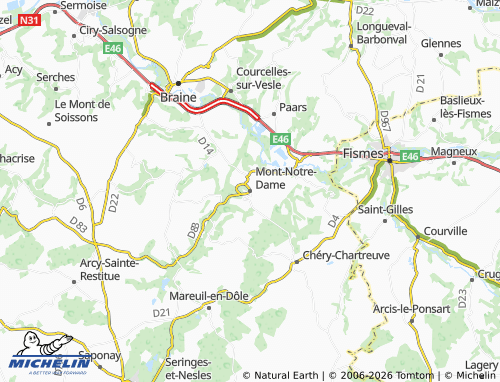 MICHELIN Mont-Notre-Dame map - ViaMichelin