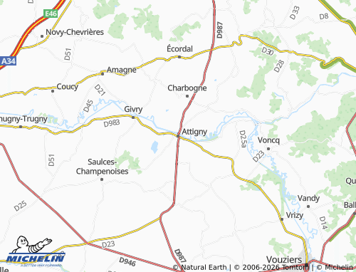 Mapa MICHELIN Attigny - ViaMichelin