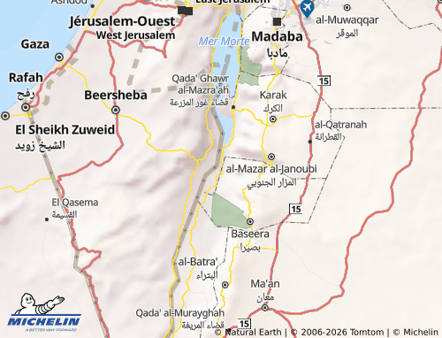 Kaart MICHELIN al-'Aghwar al-Janoubiyyah - ViaMichelin