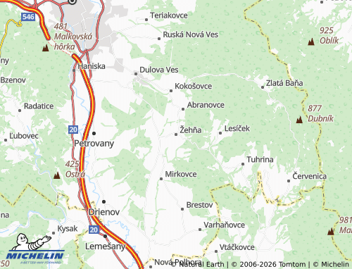 MICHELIN-Landkarte Žehňa - ViaMichelin
