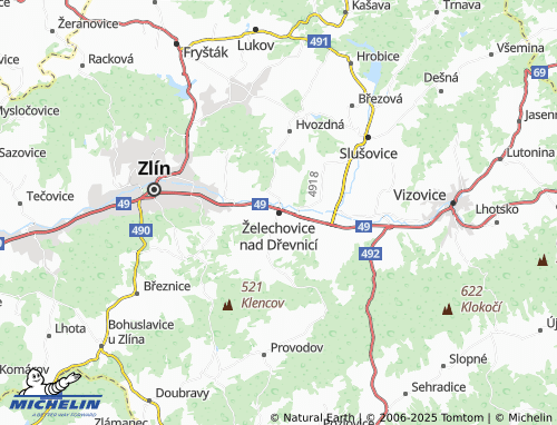 Kaart MICHELIN Želechovice nad Dřevnicí - ViaMichelin
