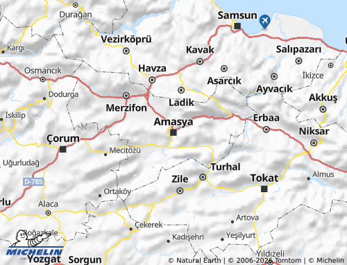 Kaart MICHELIN Amasya - ViaMichelin