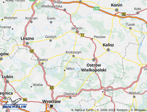 Kaart MICHELIN Krotoszyn (District) - ViaMichelin