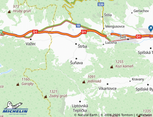 Kaart MICHELIN Šuňava - ViaMichelin