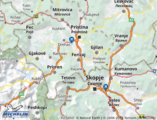 MICHELIN District of Ferizaj map - ViaMichelin