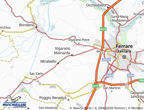 MICHELIN Vigarano Mainarda map - ViaMichelin
