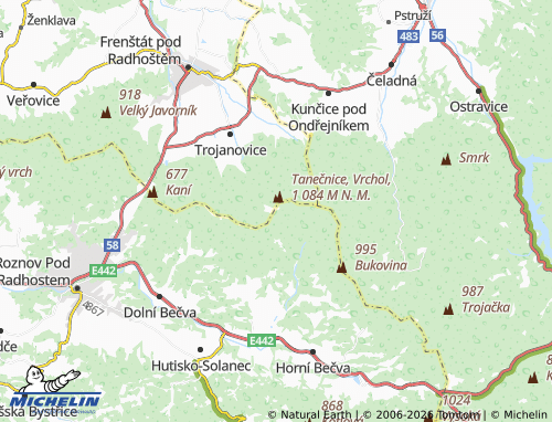MICHELIN Pustevny map - ViaMichelin