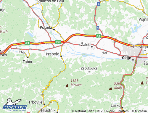 Mapa MICHELIN Šešče pri Preboldu - ViaMichelin