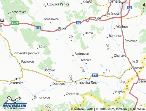 MICHELIN Radnovce map - ViaMichelin