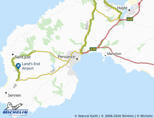 MICHELIN Penzance map - ViaMichelin