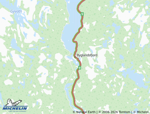 MICHELIN Byglandsfjord map - ViaMichelin