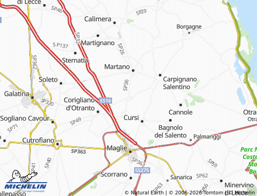 MICHELIN Castrignano de' Greci map - ViaMichelin