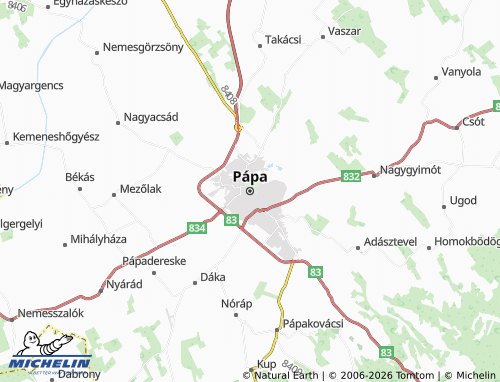 MICHELIN-Landkarte Pápa - ViaMichelin