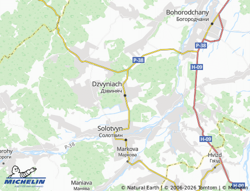 MICHELIN Dzvyniach map - ViaMichelin