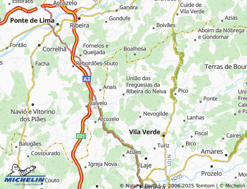 MICHELIN União das Freguesias da Ribeira do Neiva map - ViaMichelin