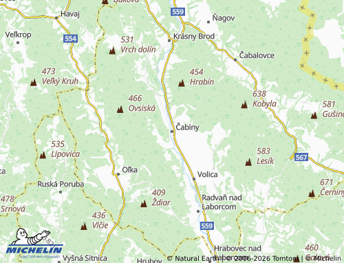 MICHELIN-Landkarte Čabiny - ViaMichelin