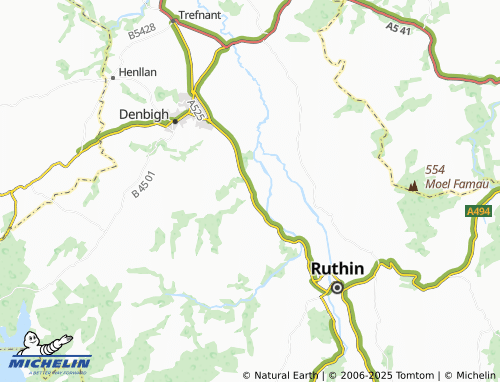 MICHELIN Pentre-Llanrhaeadr map - ViaMichelin