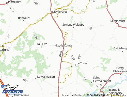 Carte MICHELIN Nizy-le-Comte - ViaMichelin