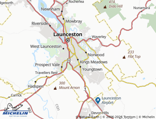 Mapa MICHELIN Kings Meadows - ViaMichelin
