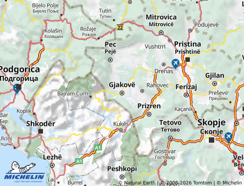 Carte MICHELIN District de Gjakovë - ViaMichelin
