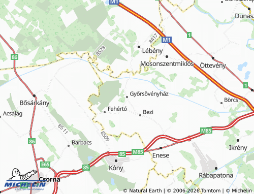 MICHELIN Győrsövényház map - ViaMichelin