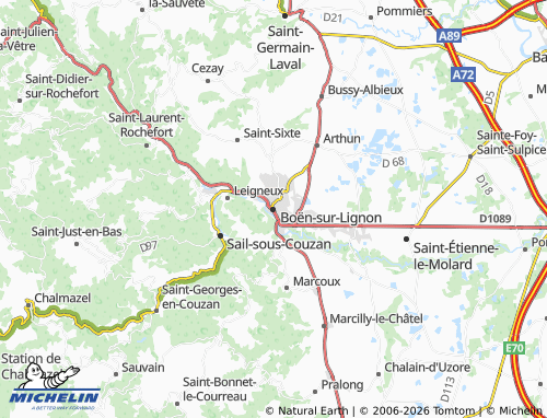 Carte MICHELIN Boën-sur-Lignon - ViaMichelin