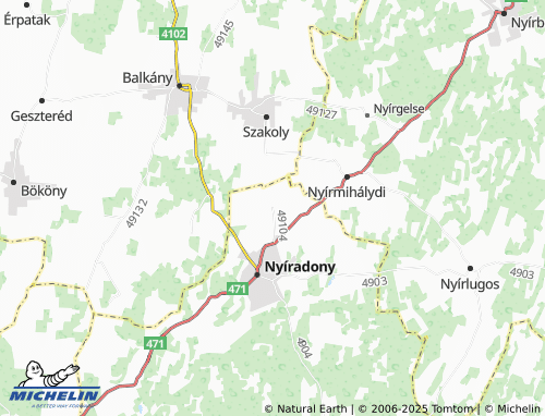 MICHELIN Szakolykert map - ViaMichelin
