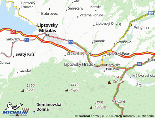 Kaart MICHELIN Liptovský Ján - ViaMichelin