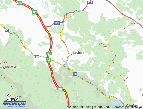 Mapa MICHELIN Lovinac - ViaMichelin