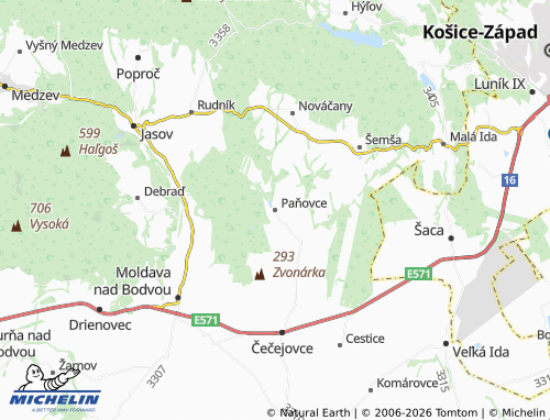 MICHELIN-Landkarte Paňovce - ViaMichelin