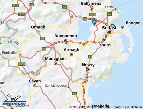 MICHELIN Armagh City, Banbridge and Craigavon map - ViaMichelin