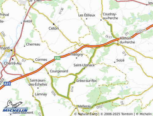MICHELIN Théligny map - ViaMichelin