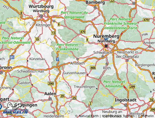 Kaart MICHELIN Landkreis Ansbach - ViaMichelin