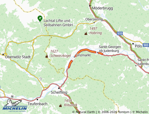 MICHELIN Unzmarkt-Frauenburg map - ViaMichelin
