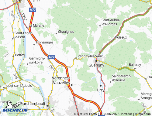 Carte MICHELIN Parigny-les-Vaux - ViaMichelin